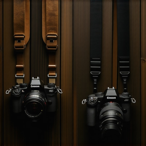 A high-quality comparison between a leather HoldFast harness and a technical Peak Design nylon strap.