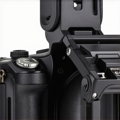 Close-up of a magnetic camera cable clamp being attached to a mirrorless camera.