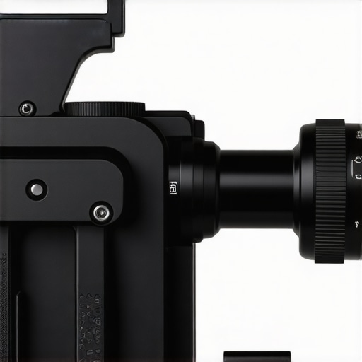 Detailed Mounting Points on Aluminum Camera Cage A close-up view of the threaded holes and NATO rail on a professional camera rig frame.