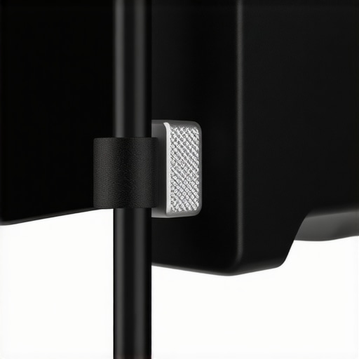 Detailed View of Aluminum Cable Clamp A close-up shot showing how a metal clamp secures an HDMI cable to a camera cage for port protection.
