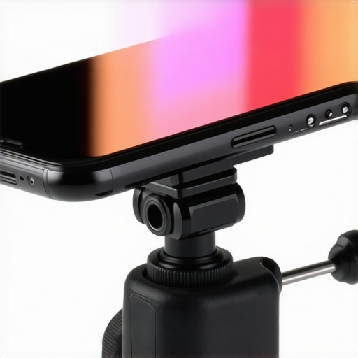 Close-up of a smartphone video grip and LED panel showing build materials and mounting points
