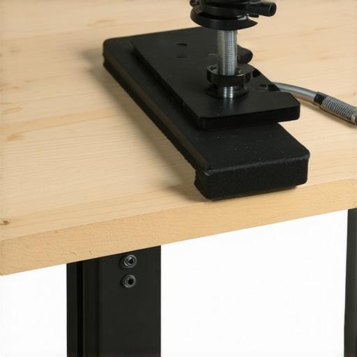 Detailed View of a Professional Desk Clamp Close-up of a high-quality metal C-clamp used for mounting studio lights to a desk, highlighting the build quality and protective padding.