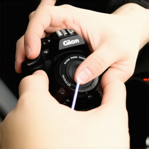Hands cleaning a camera sensor with a swab inside a vehicle during a field test.