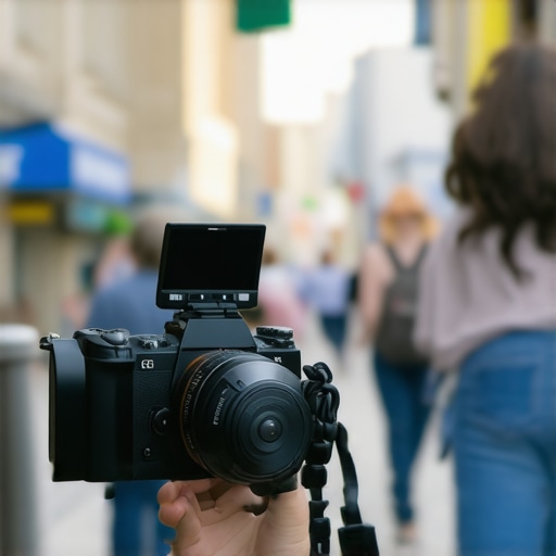 A mirrorless camera equipped with a professional-grade aluminum handle and accessories for vlogging.
