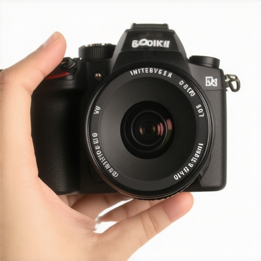 A photographer holding a compact 18-55mm camera lens showing build quality.