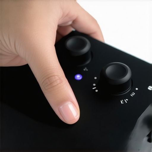 Hands-on testing of a USB light controller Close-up of a person adjusting the plastic dial on a budget USB lighting controller during a studio session.
