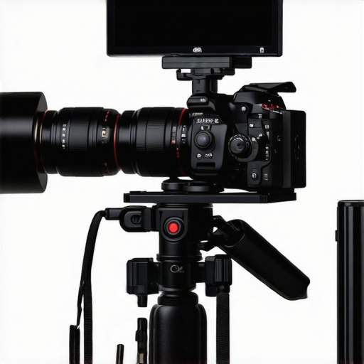 A fully rigged mirrorless camera with active cooling and external power for long-duration 4K video recording