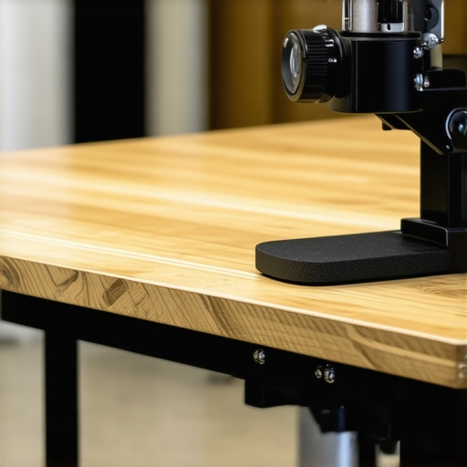 Heavy-Duty Steel Clamp Stress Test on Wood Close-up of a black steel desk clamp showing rubber pad compression on a wooden desk.