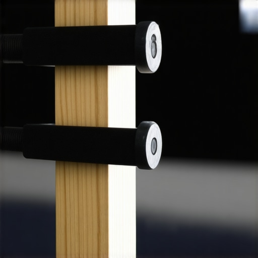 Close-up of a steel desk clamp holding a heavy studio mounting pole on a wooden desk