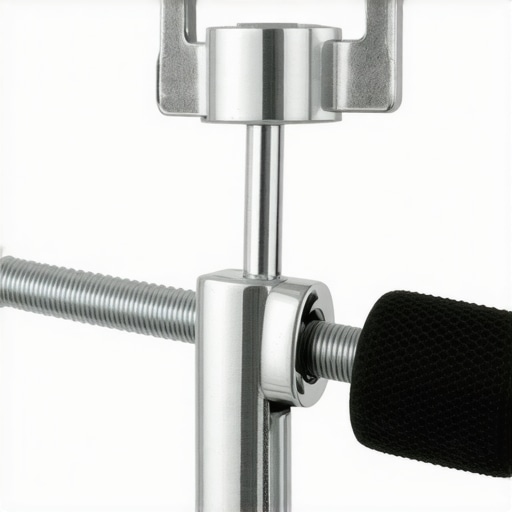 A professional chrome-plated studio clamp undergoing a stress test on a metal stand.