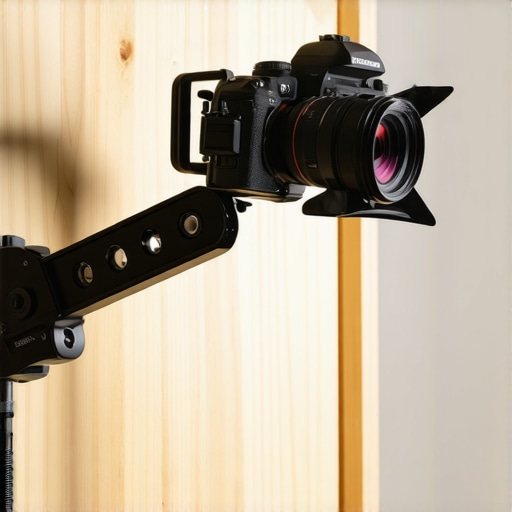 Heavy Duty Studio Rig Plywood Mount Close-up of a professional cinema camera mounted to a reinforced plywood wall plate.
