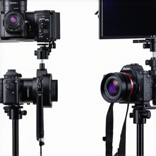 High-End Camera Rig Comparison Side-by-side comparison of Sony and Panasonic professional camera rigs in a studio.