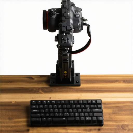 Professional camera mounted to a steel desk rig for overhead studio shots.