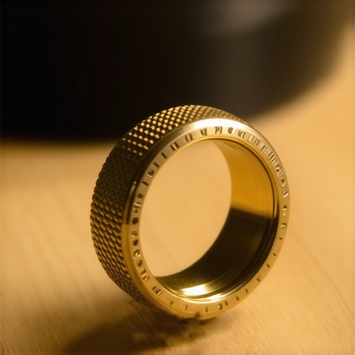 Close-up of the textured grip and threading of a professional camera filter step-up ring.