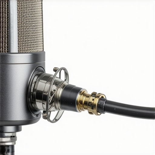 Close-up of a FetHead inline preamp connected to a professional dynamic microphone for clean gain