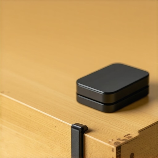 A close-up of a sturdy metal desk clamp on a wooden surface showing high-quality construction.