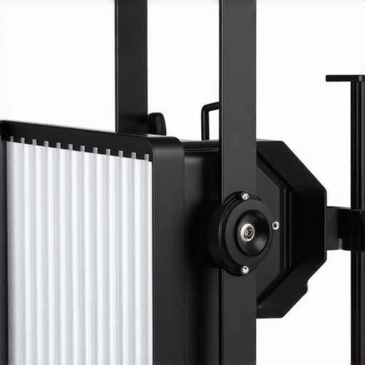 Close-up of aluminum heat sink on a professional LED video light