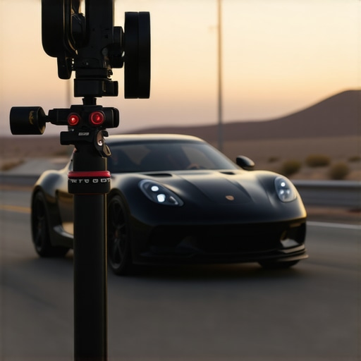 A professional triple-suction camera mount being tested on a vehicle in desert conditions.