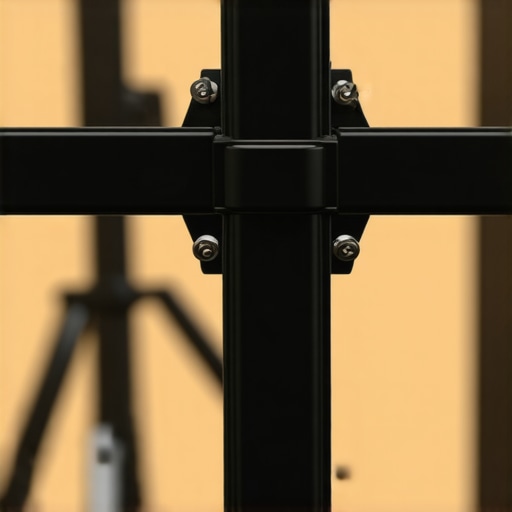 Industrial VESA Pole Mount Clamp Detail Close-up of a 35mm steel pole mount bracket for studio monitors