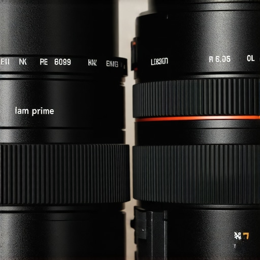 A visual comparison showing the physical size difference between a standard kit lens and a high-end prime lens.