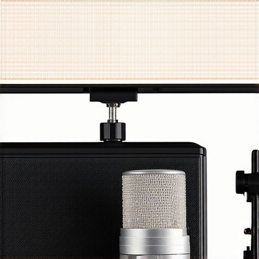Close-up of LED cooling vents and a studio microphone in a video production setup