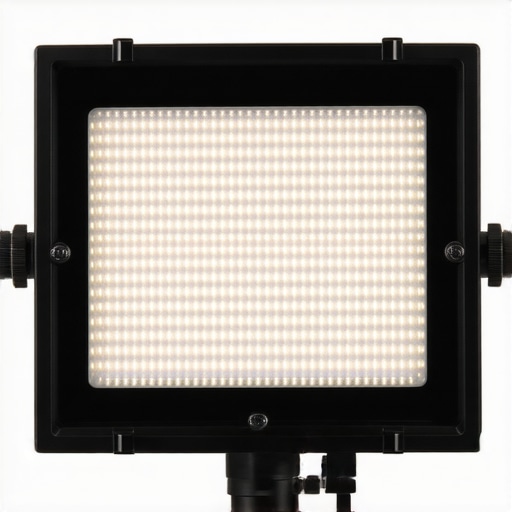 Detailed view of an LED lighting panel's electronic display showing power and temperature.