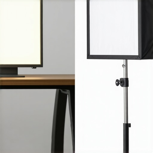 Comparison between a slim LED panel and a large softbox in a small studio setup.