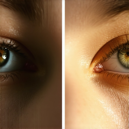 Lens Focus and Chromatic Aberration Comparison Comparison showing sharp eye autofocus versus lens focus hunting and color fringing.