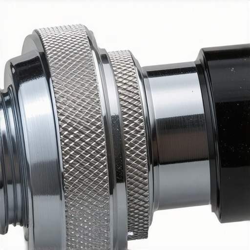 Close-up of the metal threads and knurling of the microphone stand adapter.