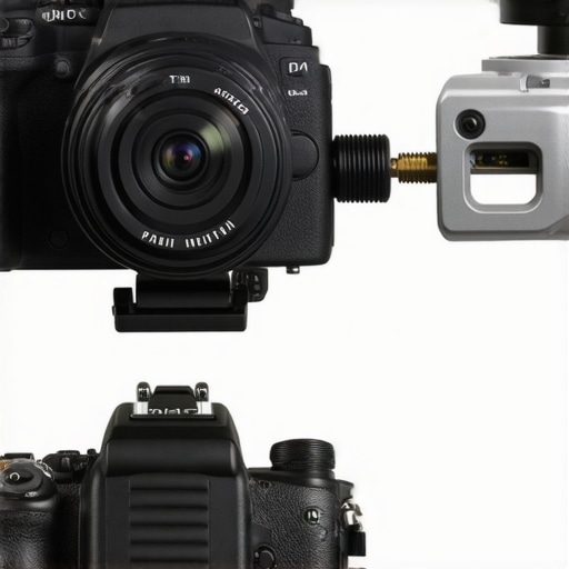 Comparison between a magnetic breakaway camera cage and a traditional screw-in HDMI clamp.