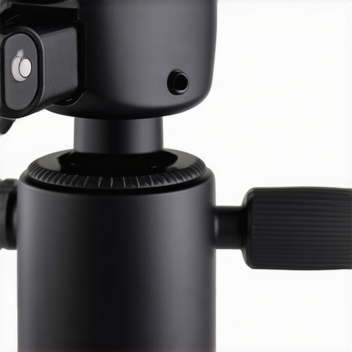 Close-up of the plastic friction joints and adjustment handle of a cheap camera tripod.