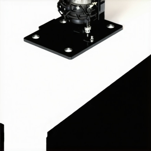 Professional metal reinforcement plate being stress-tested with a heavy microphone boom arm on a studio desk.