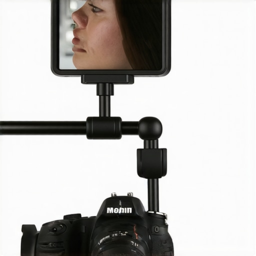 A small mirror mounted next to a camera lens for solo creators to monitor their framing.