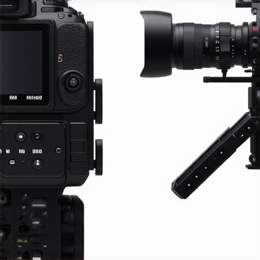 Comparison of a mirrorless camera screen and a professional modular camera rig setup