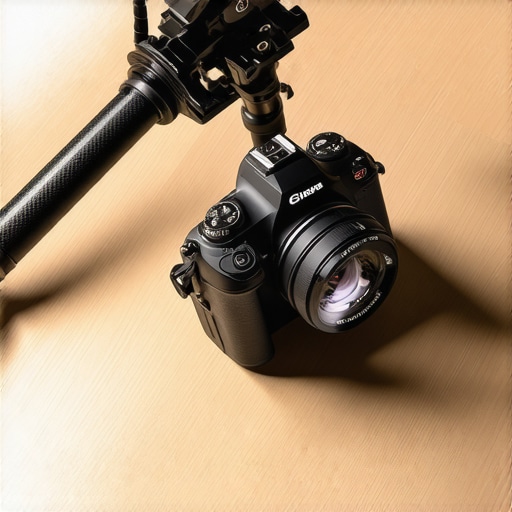 Mirrorless Camera Setup on Carbon Fiber Pole A Sony mirrorless camera attached to a rigid carbon fiber desk pole for overhead recording.