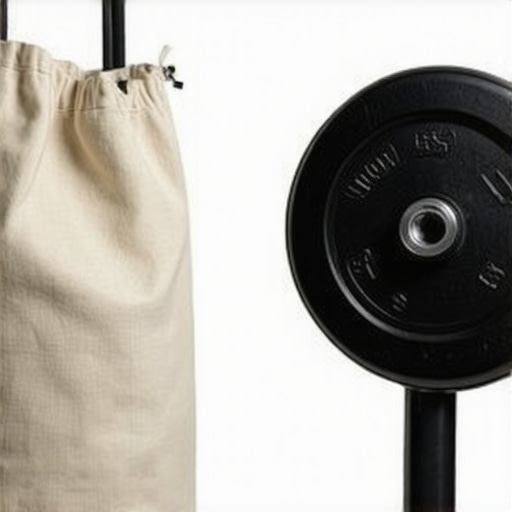 Modern Steel Weights vs Traditional Sandbags Comparison of a messy old sandbag and a clean new interlocking steel weight plate for studio lighting stands.