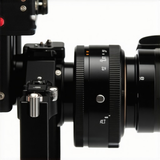 Close up of a camera cage mounting plate highlighting the anti-twist pins for vertical stability.