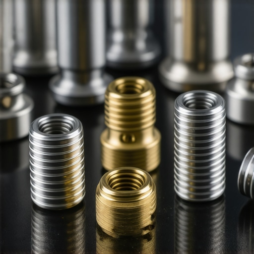 Close-up of high-quality metal 1/4 and 3/8 inch screw adapters showing knurled grip and threads.