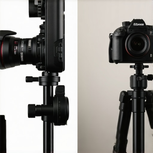 A side-by-side comparison of a professional mirrorless creator rig and a smartphone video setup in a studio.