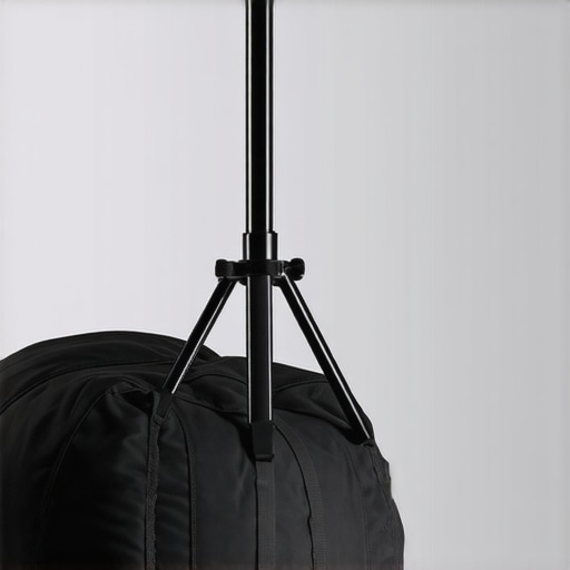 A professional lighting stand secured with a sandbag to prevent tipping in a creator studio.