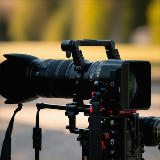 Professional Camera Rig Thermal Stress Test A complex camera rig with monitor and external power cables on a high-heat outdoor film set.