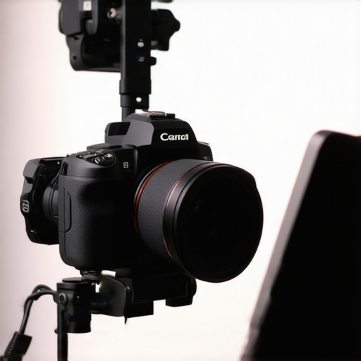 Close-up of a mirrorless camera in a cage setup on a gimbal for performance testing