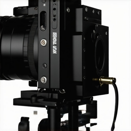 Professional Camera Rig with V-Mount Power Solution A heavy-duty camera rig using a V-mount battery and coiled power cable for extended shooting sessions.