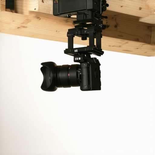 Professional Ceiling Camera Mount Performance Test A heavy-duty overhead camera rig mounted to a ceiling for professional video production.