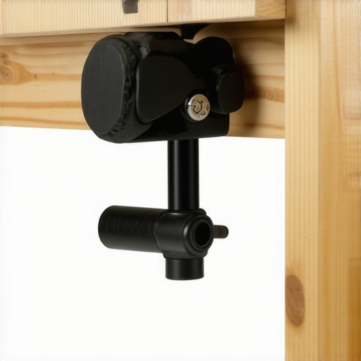 Close-up of a sturdy metal desk clamp for a camera mounting arm.