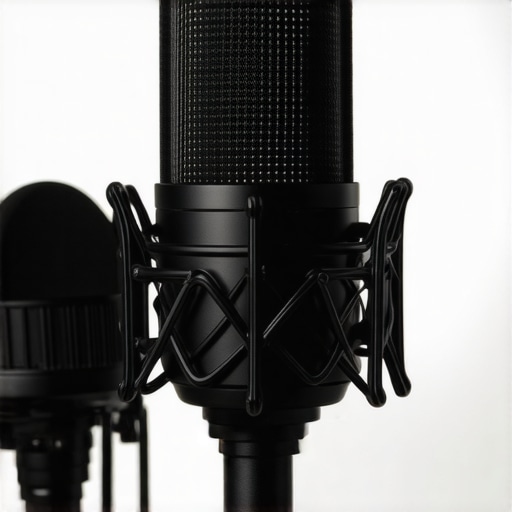 A close-up of a professional dynamic microphone showing the rugged metal construction and yoke mount.