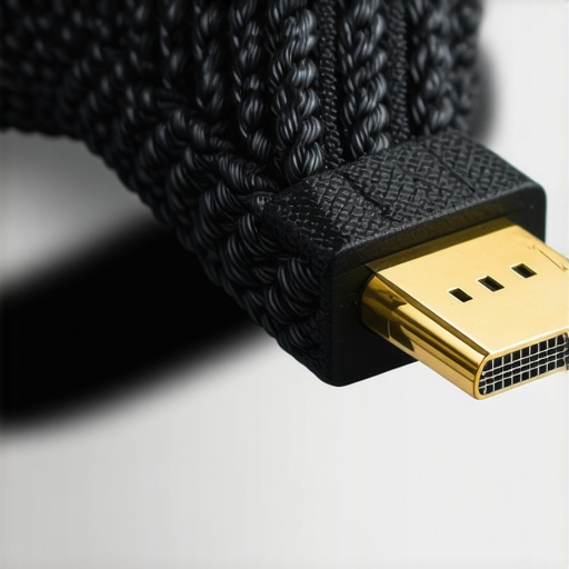 Professional HDMI Cable Build Quality Close-up of a braided HDMI cable with a durable metal connector
