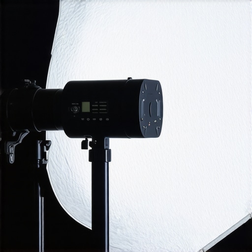 Detailed view of a studio light setup showing the COB LED head and modifier.