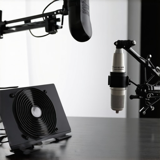 High-end laptop cooling stand with large fan and aluminum frame for noise reduction in home studios
