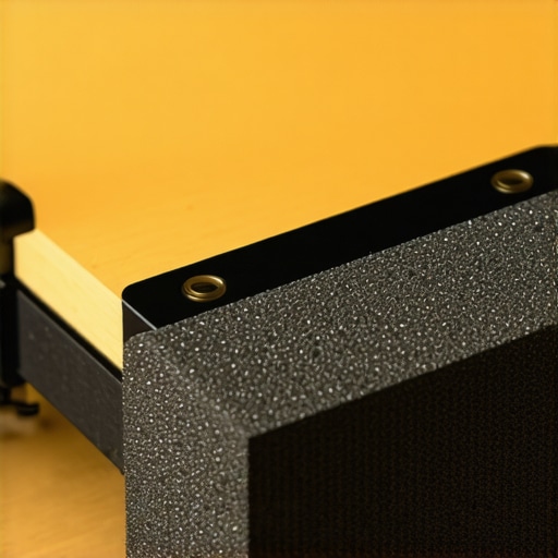 Close-up of a steel reinforcement plate showing 3mm thickness and foam padding on a desk.